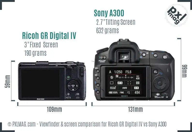 Ricoh GR Digital IV vs Sony A300 Screen and Viewfinder comparison