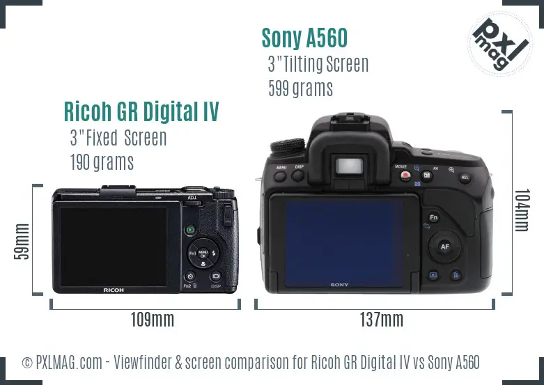 Ricoh GR Digital IV vs Sony A560 Screen and Viewfinder comparison