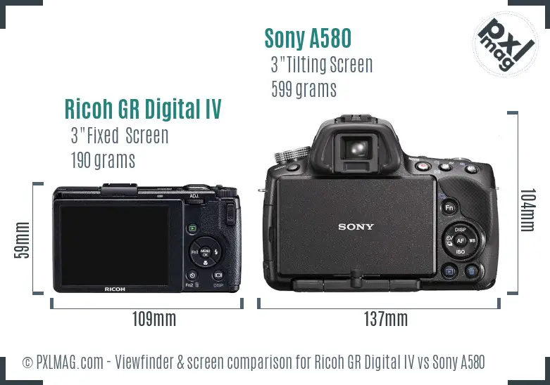 Ricoh GR Digital IV vs Sony A580 Screen and Viewfinder comparison