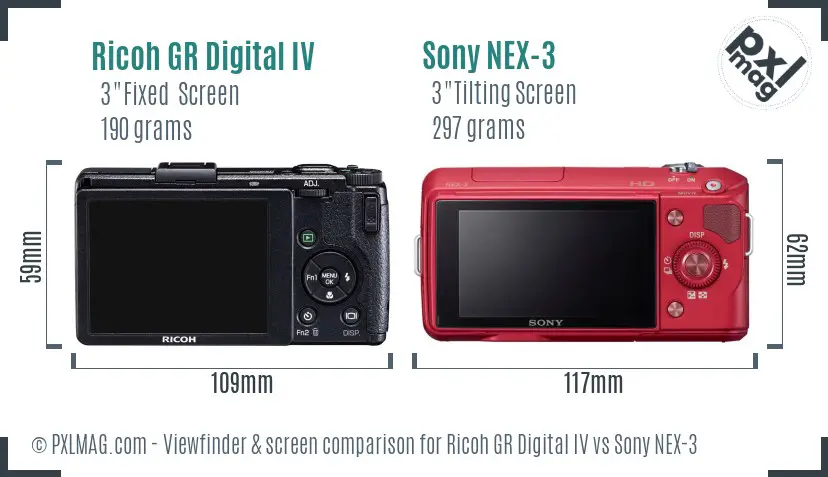 Ricoh GR Digital IV vs Sony NEX-3 Screen and Viewfinder comparison