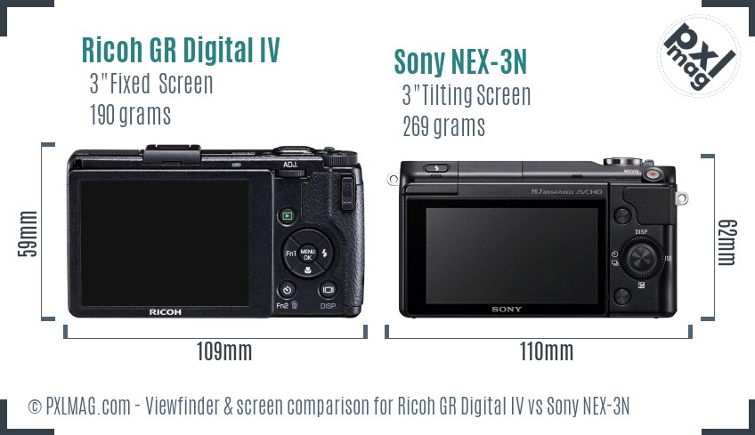 Ricoh GR Digital IV vs Sony NEX-3N Screen and Viewfinder comparison