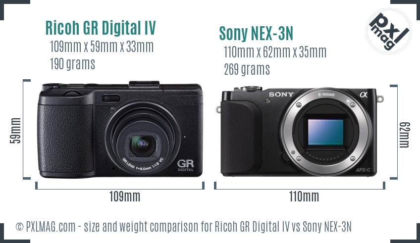 Ricoh GR Digital IV vs Sony NEX-3N size comparison