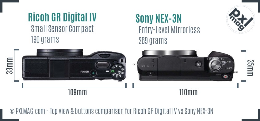 Ricoh GR Digital IV vs Sony NEX-3N top view buttons comparison