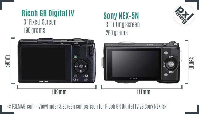Ricoh GR Digital IV vs Sony NEX-5N Screen and Viewfinder comparison
