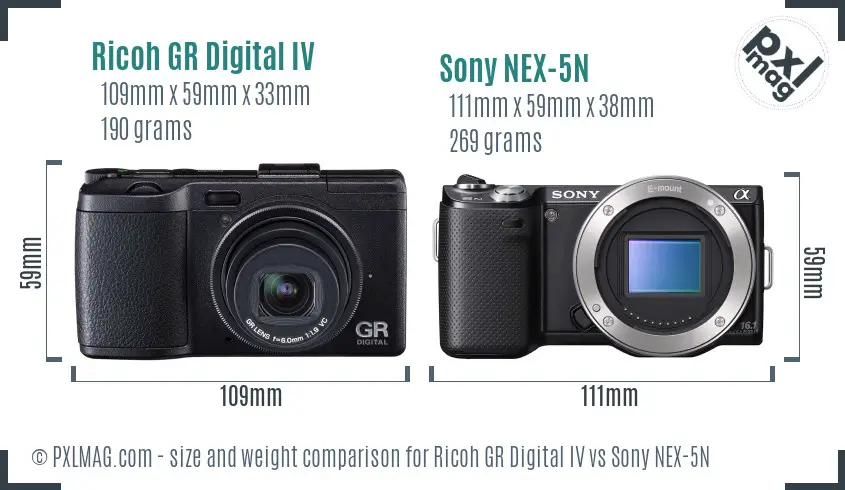 Ricoh GR Digital IV vs Sony NEX-5N size comparison