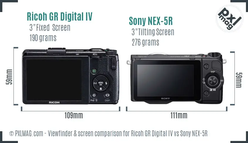 Ricoh GR Digital IV vs Sony NEX-5R Screen and Viewfinder comparison