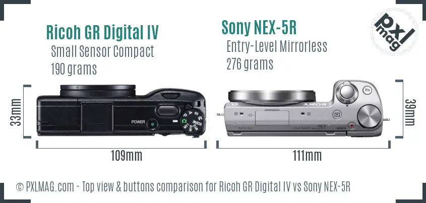 Ricoh GR Digital IV vs Sony NEX-5R top view buttons comparison