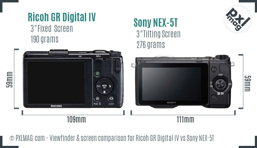 Ricoh GR Digital IV vs Sony NEX-5T Screen and Viewfinder comparison