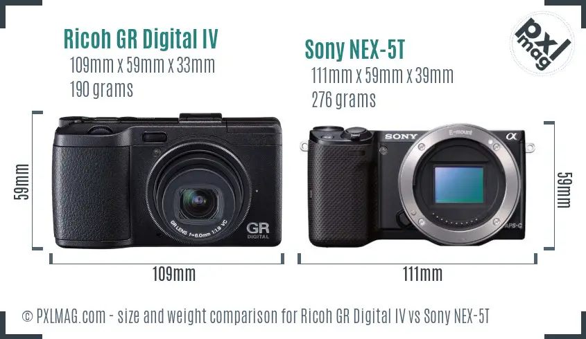 Ricoh GR Digital IV vs Sony NEX-5T size comparison