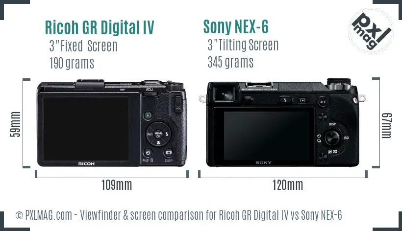 Ricoh GR Digital IV vs Sony NEX-6 Screen and Viewfinder comparison