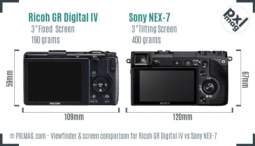 Ricoh GR Digital IV vs Sony NEX-7 Screen and Viewfinder comparison