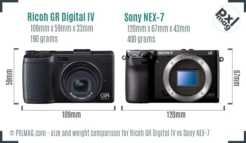 Ricoh GR Digital IV vs Sony NEX-7 size comparison