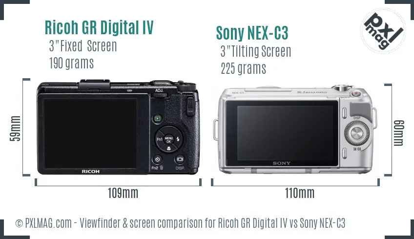 Ricoh GR Digital IV vs Sony NEX-C3 Screen and Viewfinder comparison