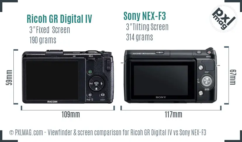 Ricoh GR Digital IV vs Sony NEX-F3 Screen and Viewfinder comparison