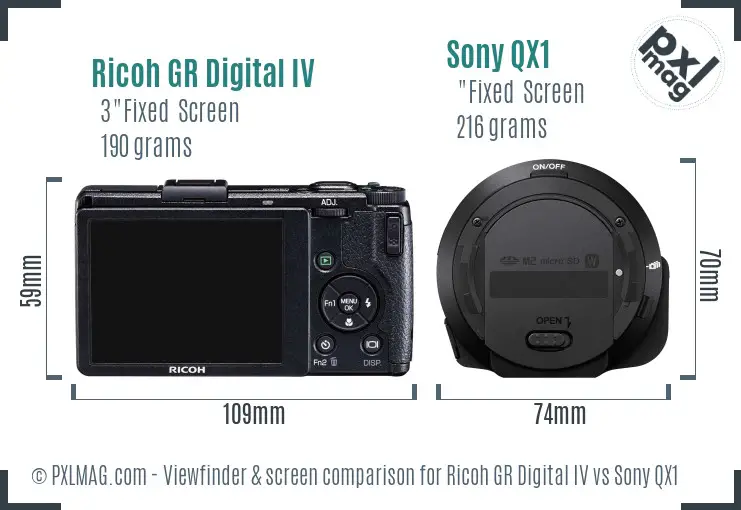 Ricoh GR Digital IV vs Sony QX1 Screen and Viewfinder comparison Ricoh GR Digital IV vs Sony QX1 Screen and Viewfinder comparison