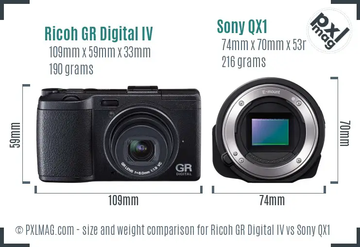 Ricoh GR Digital IV vs Sony QX1 size comparison Ricoh GR Digital IV vs Sony QX1 size comparison