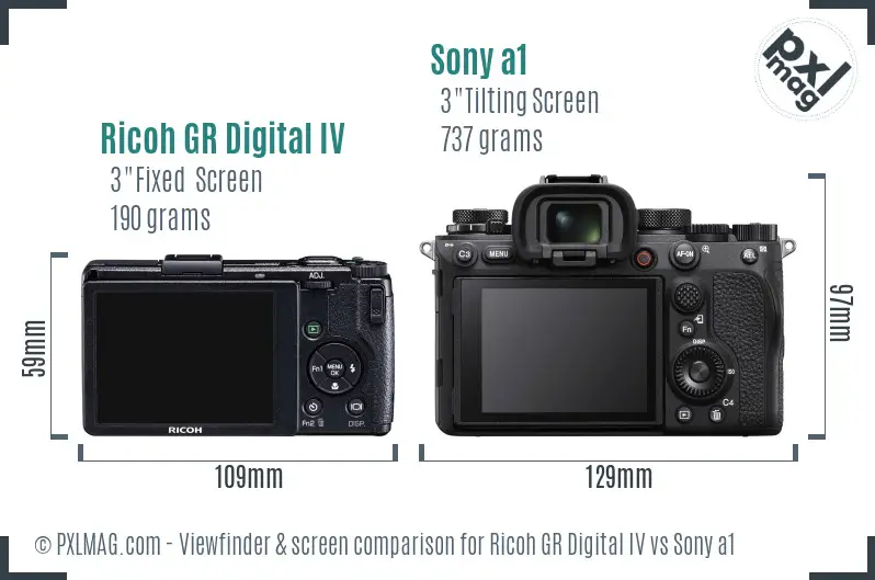 Ricoh GR Digital IV vs Sony a1 Screen and Viewfinder comparison