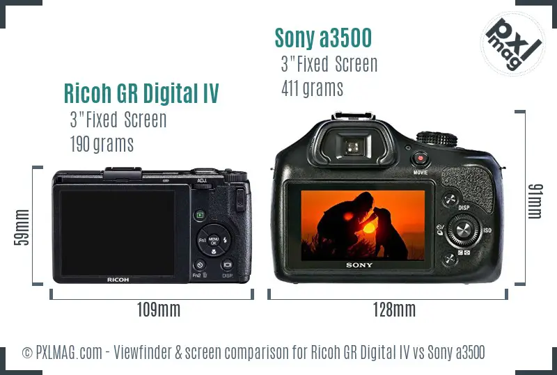 Ricoh GR Digital IV vs Sony a3500 Screen and Viewfinder comparison