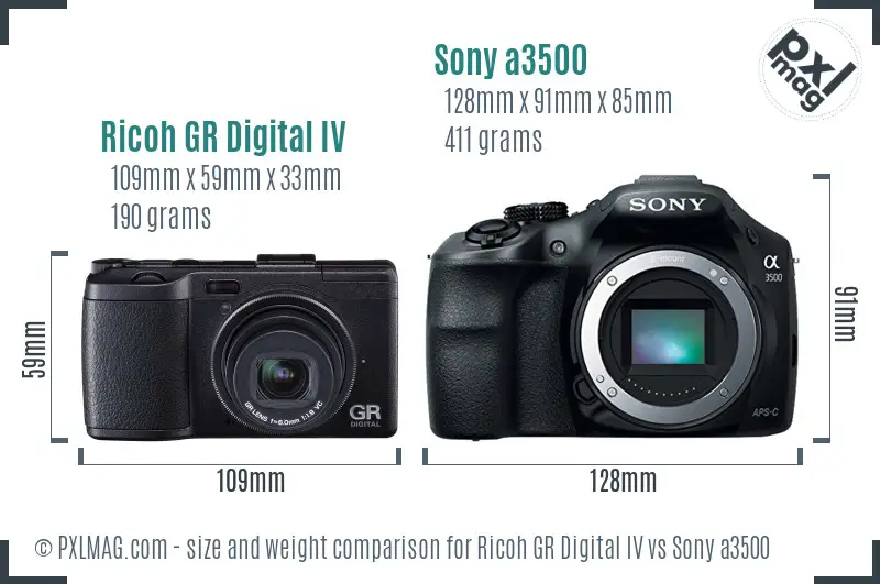 Ricoh GR Digital IV vs Sony a3500 size comparison