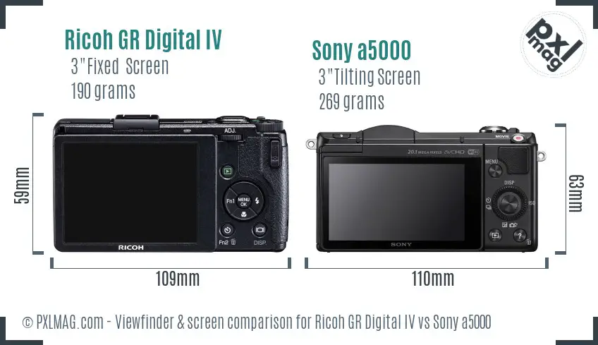Ricoh GR Digital IV vs Sony a5000 Screen and Viewfinder comparison