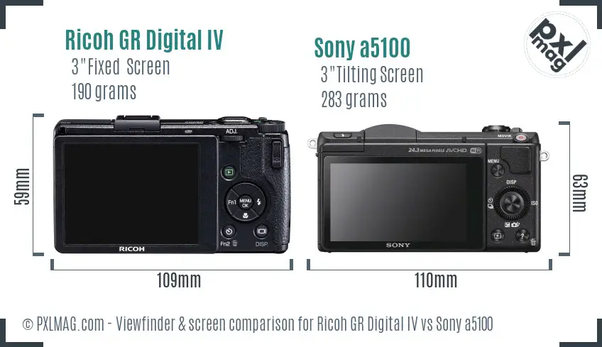 Ricoh GR Digital IV vs Sony a5100 Screen and Viewfinder comparison