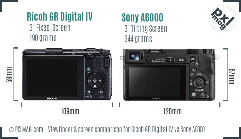 Ricoh GR Digital IV vs Sony A6000 Screen and Viewfinder comparison