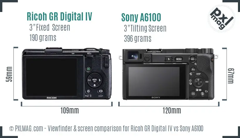 Ricoh GR Digital IV vs Sony A6100 Screen and Viewfinder comparison