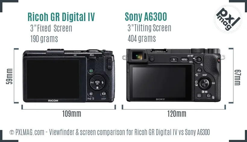 Ricoh GR Digital IV vs Sony A6300 Screen and Viewfinder comparison