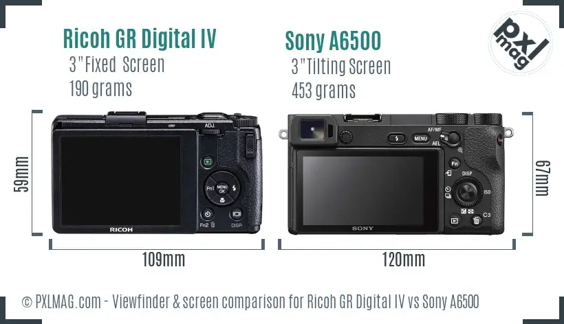 Ricoh GR Digital IV vs Sony A6500 Screen and Viewfinder comparison