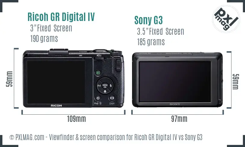 Ricoh GR Digital IV vs Sony G3 Screen and Viewfinder comparison