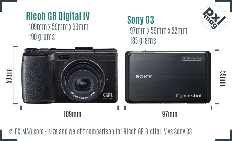 Ricoh GR Digital IV vs Sony G3 size comparison