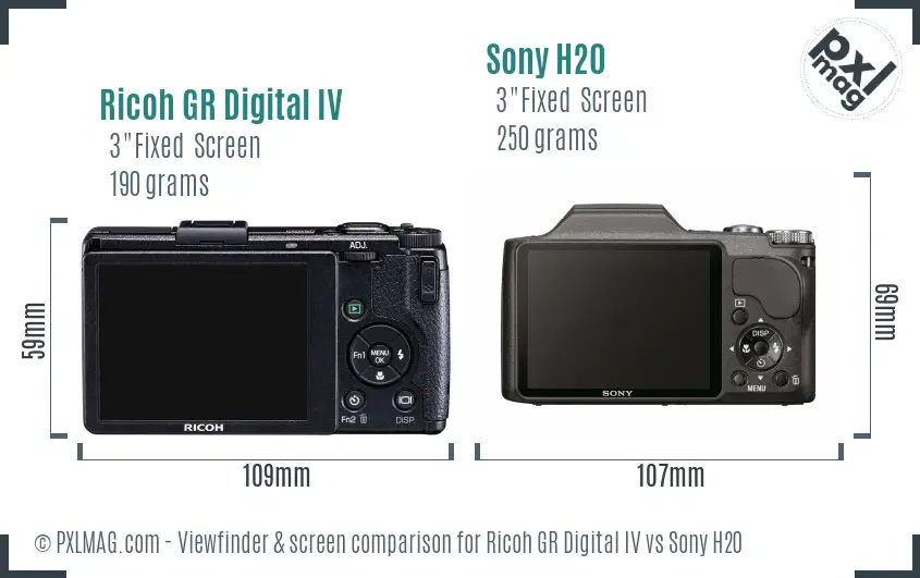 Ricoh GR Digital IV vs Sony H20 Screen and Viewfinder comparison