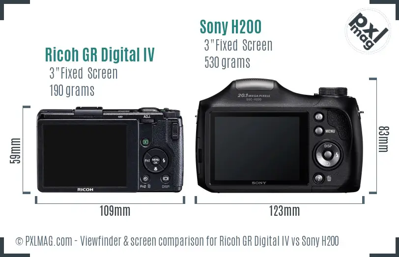 Ricoh GR Digital IV vs Sony H200 Screen and Viewfinder comparison Ricoh GR Digital IV vs Sony H200 Screen and Viewfinder comparison