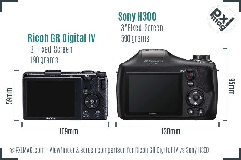 Ricoh GR Digital IV vs Sony H300 Screen and Viewfinder comparison