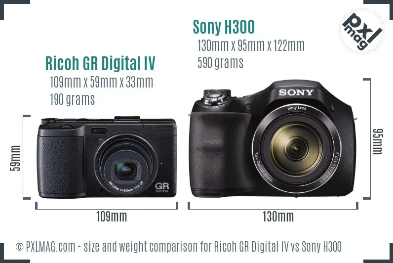 Ricoh GR Digital IV vs Sony H300 size comparison