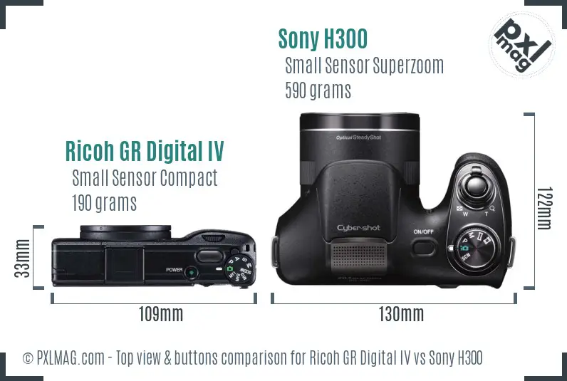 Ricoh GR Digital IV vs Sony H300 top view buttons comparison