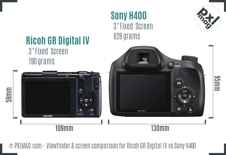 Ricoh GR Digital IV vs Sony H400 Screen and Viewfinder comparison