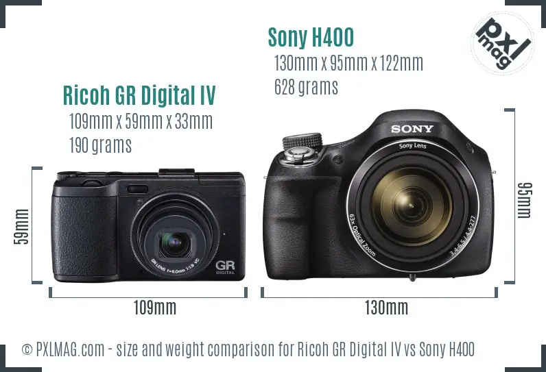 Ricoh GR Digital IV vs Sony H400 size comparison