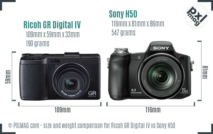 Ricoh GR Digital IV vs Sony H50 size comparison
