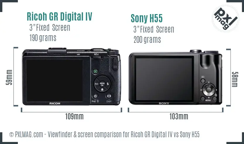 Ricoh GR Digital IV vs Sony H55 Screen and Viewfinder comparison