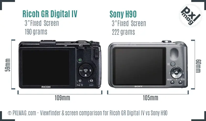 Ricoh GR Digital IV vs Sony H90 Screen and Viewfinder comparison