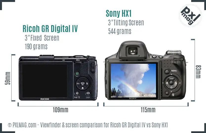 Ricoh GR Digital IV vs Sony HX1 Screen and Viewfinder comparison Ricoh GR Digital IV vs Sony HX1 Screen and Viewfinder comparison