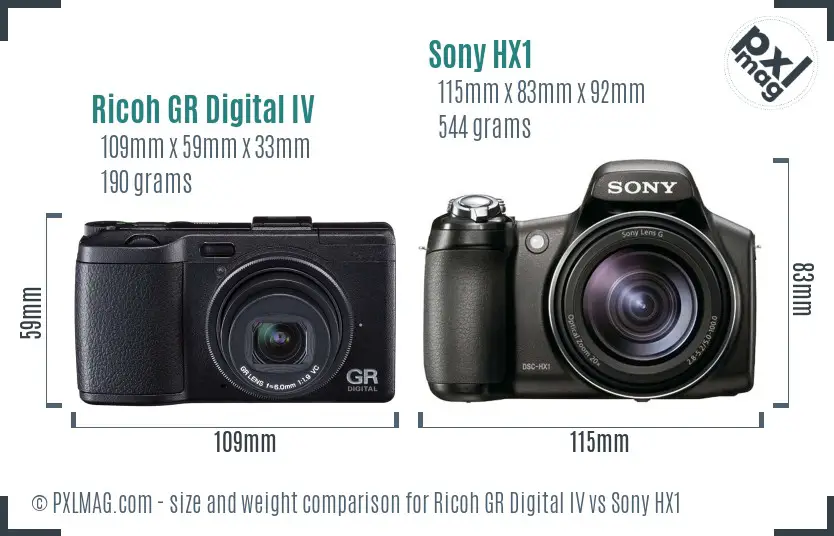 Ricoh GR Digital IV vs Sony HX1 size comparison Ricoh GR Digital IV vs Sony HX1 size comparison
