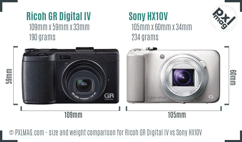 Ricoh GR Digital IV vs Sony HX10V size comparison