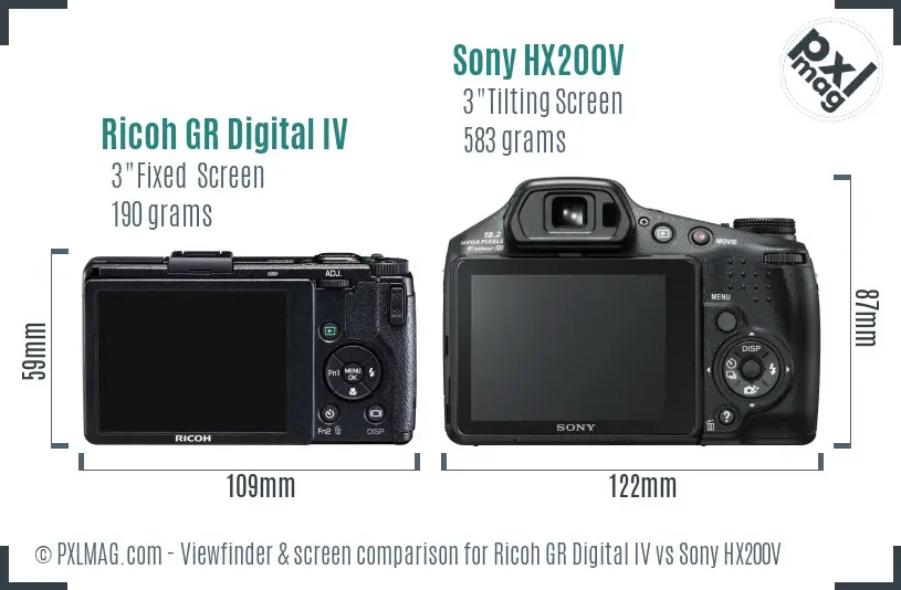 Ricoh GR Digital IV vs Sony HX200V Screen and Viewfinder comparison