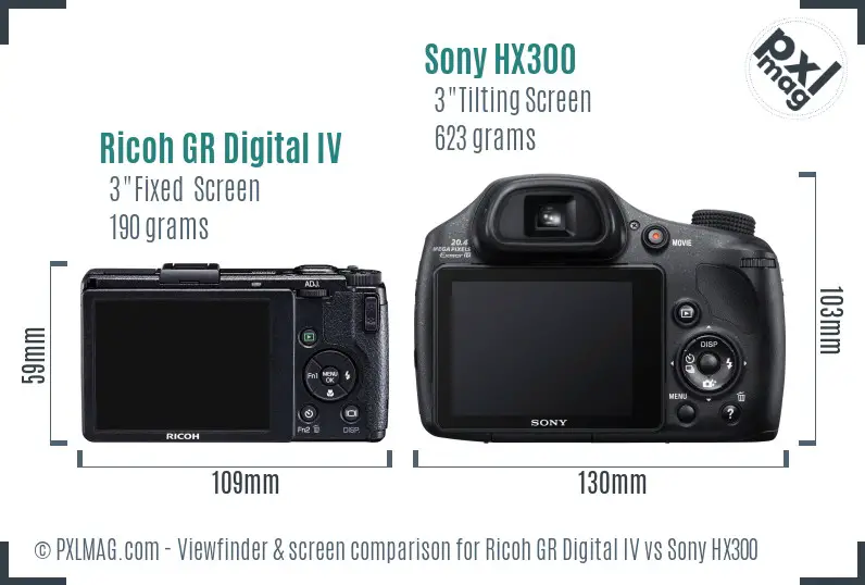 Ricoh GR Digital IV vs Sony HX300 Screen and Viewfinder comparison