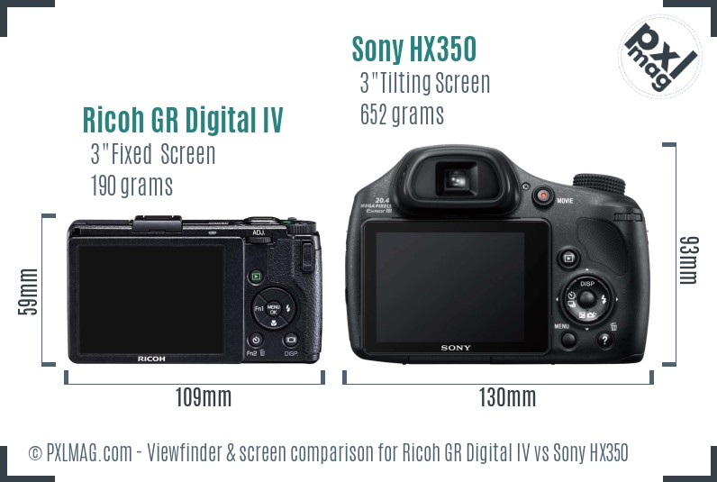 Ricoh GR Digital IV vs Sony HX350 Screen and Viewfinder comparison