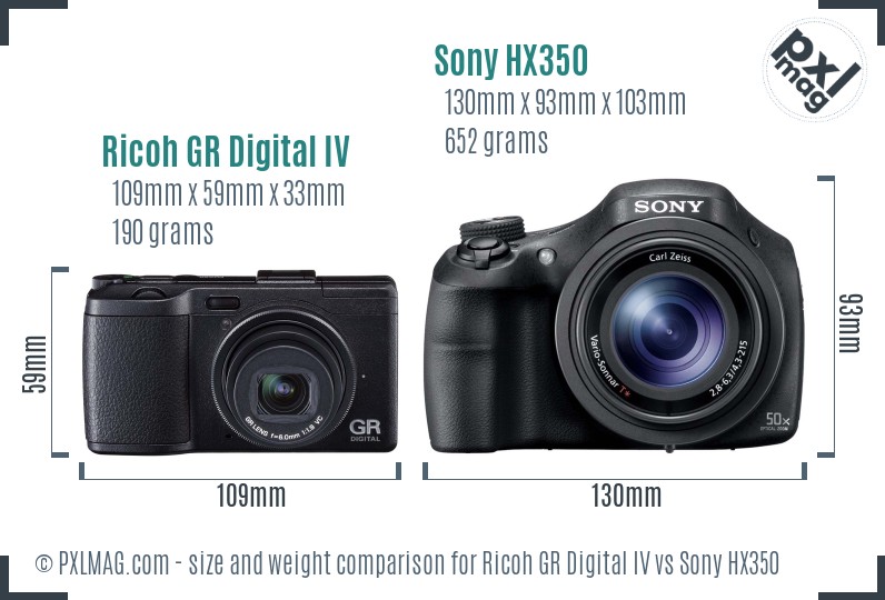 Ricoh GR Digital IV vs Sony HX350 size comparison Ricoh GR Digital IV vs Sony HX350 size comparison