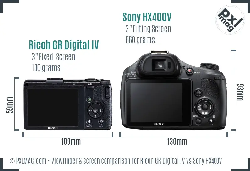 Ricoh GR Digital IV vs Sony HX400V Screen and Viewfinder comparison