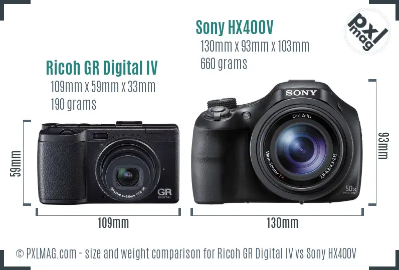 Ricoh GR Digital IV vs Sony HX400V size comparison